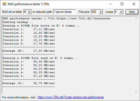 NAS performance tester 1.700c screenshot